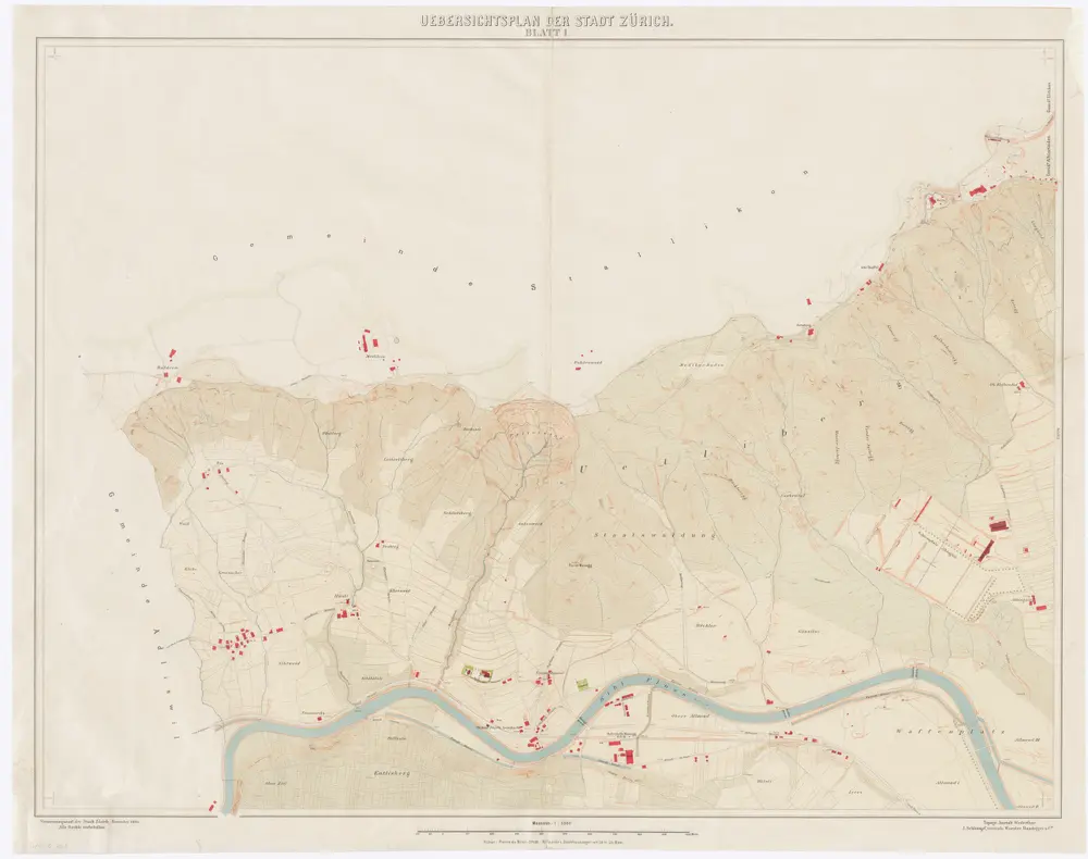 Übersichtsplan der Stadt Zürich und der umliegenden Gemeinden in 9 Blättern: Blatt 1: Üetliberg, Leimbach