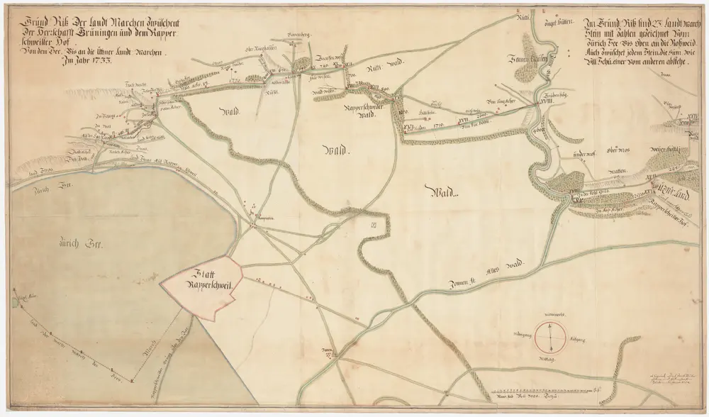 Grenze zwischen der Landvogtei Grüningen und dem Rapperswiler Hof; Grundriss