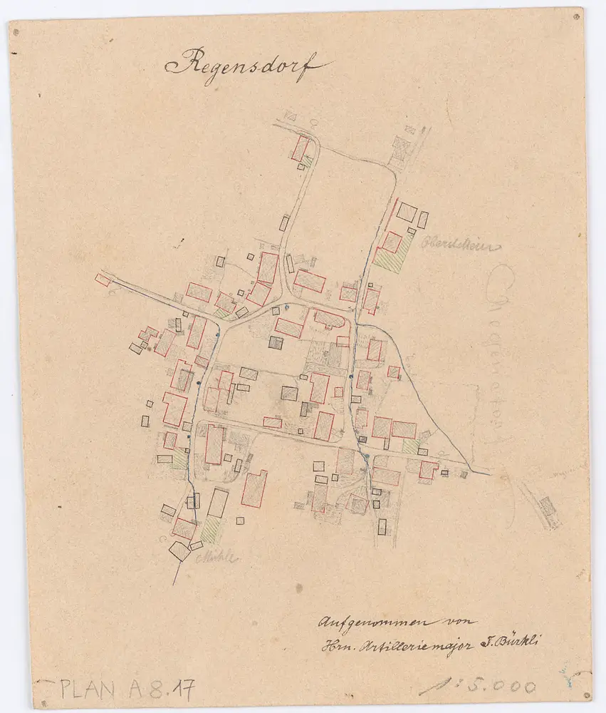 Vorlagen für die Topographische Karte des Kantons Zürich (Wild-Karte): Bezirk Dielsdorf: Ortsplan: Regensdorf