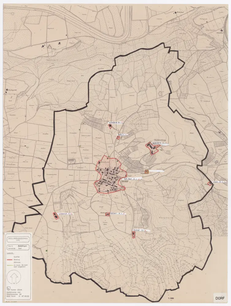 Dorf: Definition der Siedlungen für die eidgenössische Volkszählung am 01.12.1970; Siedlungskarte