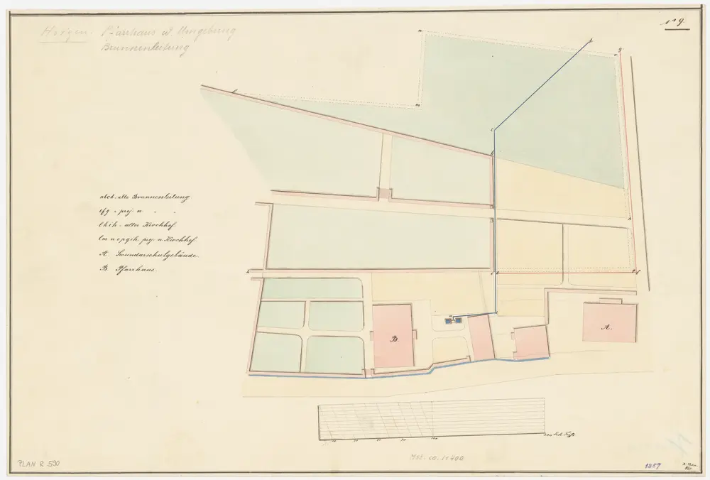 Horgen: Pfarrhaus und Umgebung, alter und neuer Kirchhof, alte und neue Brunnenleitung; Grundriss (Nr.9)