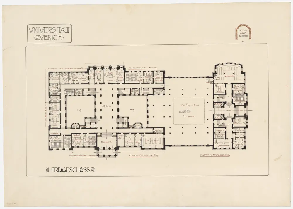 Zürich: Neubau der Universität; Projekt Hohe Schule; Erdgeschoss; Grundriss