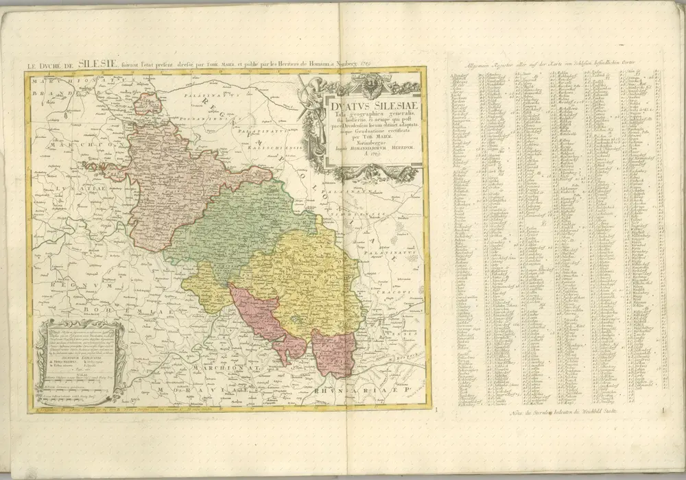 mapa z atlasu "Atlas Silesiae id est Dvcatvs Silesiae Generaliter Quatuor Mappis nec non specialiter XVI Mappis tot Principatvs repraesentatibvs geographice exhibitvs Addita Praefatione qua de Historia huius Atlantis agitvr"