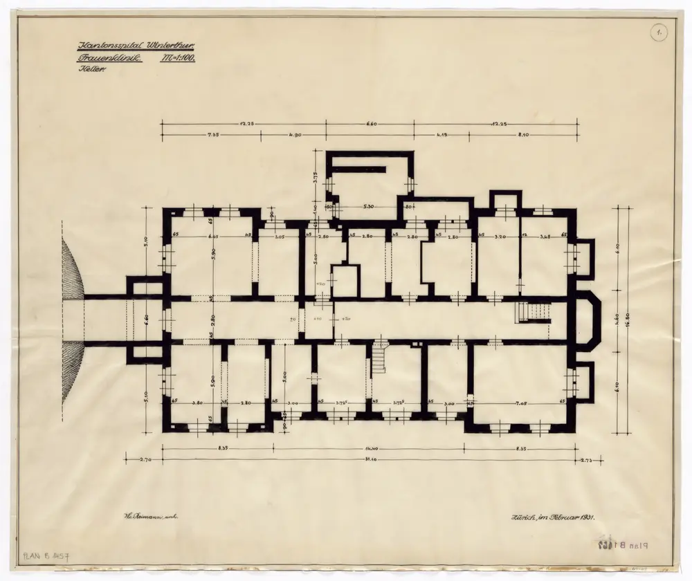 Winterthur: Kantonsspital, Frauenklinik, Keller; Grundriss (Nr. 1)