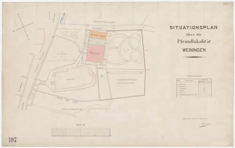 Weiningen: Pfrundlokalität mit Kirche, Pfarrhaus und Umgebung; Grundriss (Nr. 14)