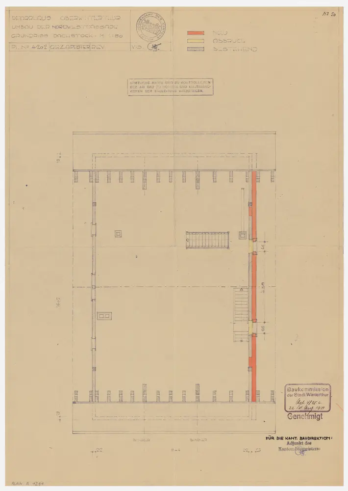 Oberwinterthur: Pfarrhaus, projektierter Umbau der Nordwestfassade, Dachgeschoss; Grundriss (Nr. 20)