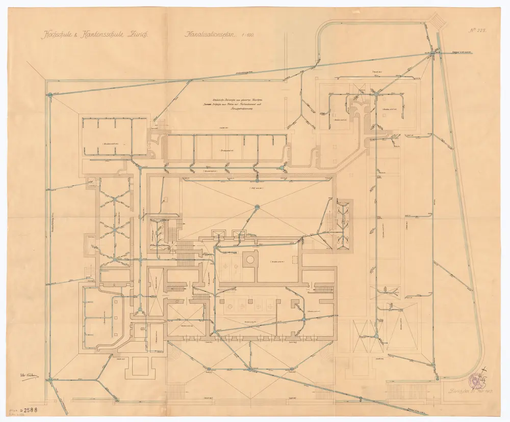 Universität Zürich (Chemisches Institut) und Kantonsschule Zürich, Neubau Rämistrasse 76: Kanalisation; Situationsplan