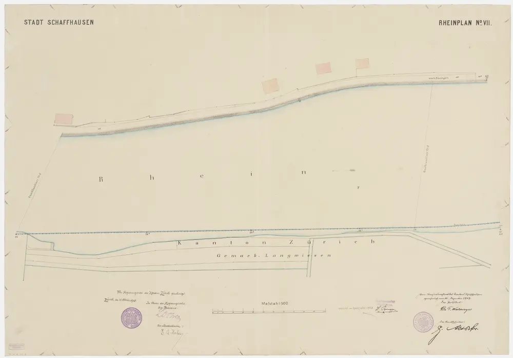 Grenze zwischen den Kantonen Zürich und Schaffhausen beim Rhein von Neuhausen SH bis Büsingen (Deutschland): Bei Langwiesen; Grundriss (Nr. 7, Punkte 25-27)