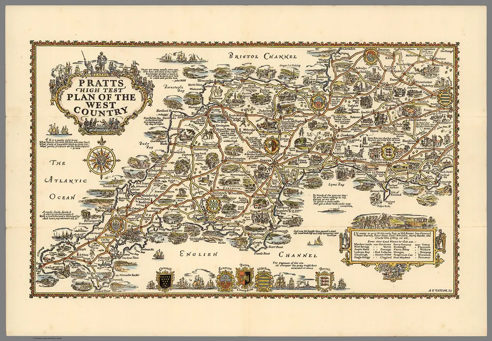 Pratt's High Test Plan of the West Country.  Places of Interest to the Motor Tourist.