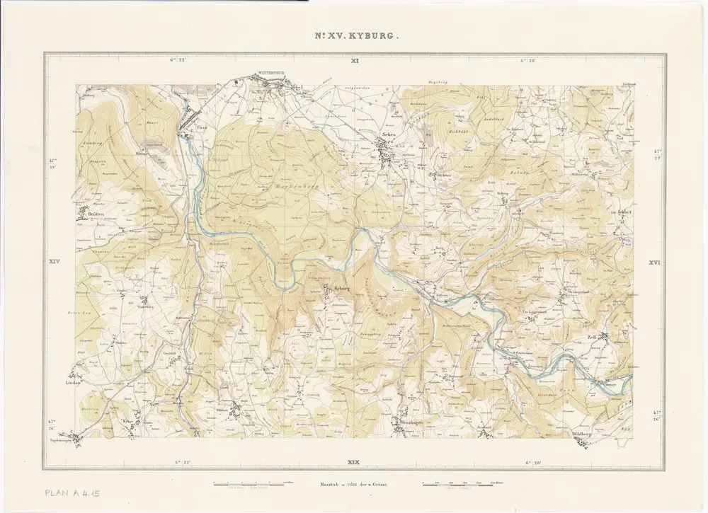 Topographische Karte des Kantons Zürich (Wild-Karte): Blatt XV: Kyburg