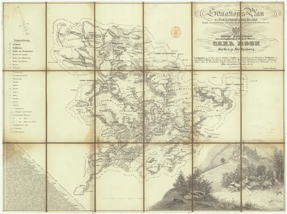 Situations-Plan der Fürst zu Fürstenberg'schen Herrschaft Pürglitz, Kruschowitz, dann des Gutes Nischburg, Wschettat und Wolleschna etc