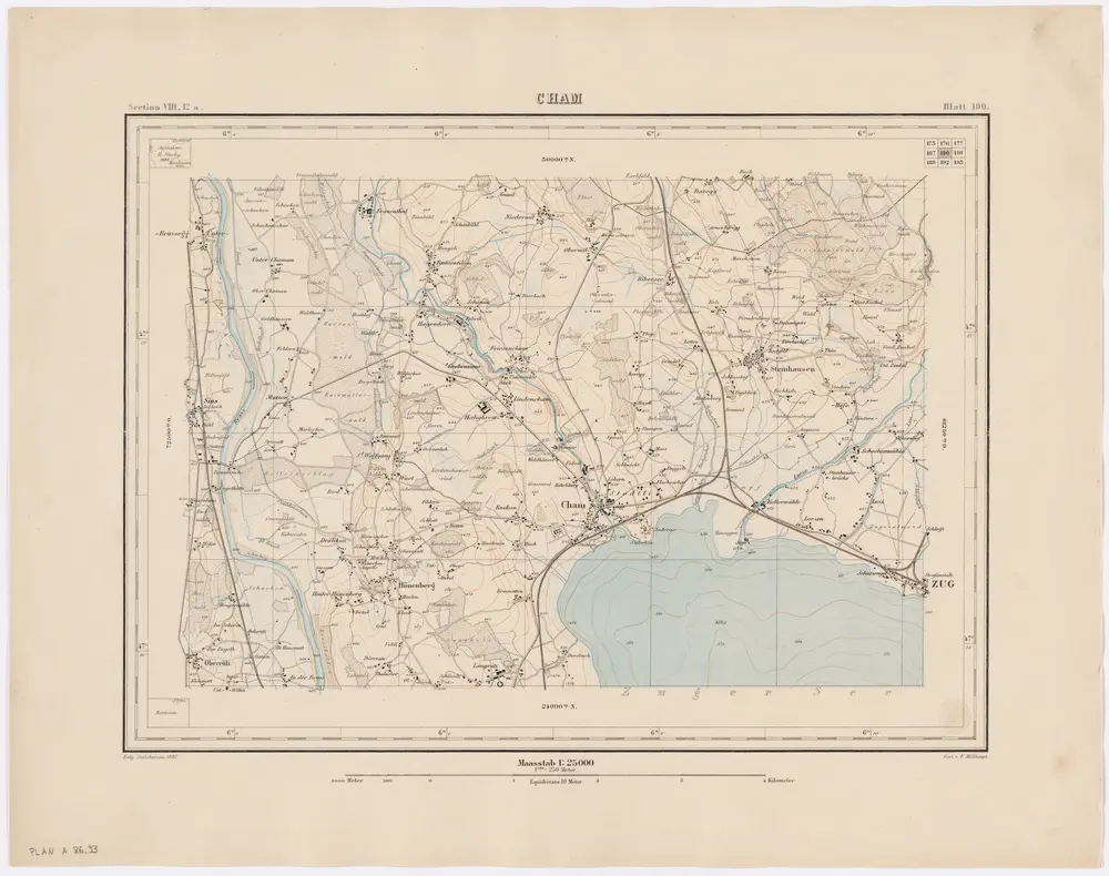 Topographischer Atlas der Schweiz (Siegfried-Karte): Den Kanton Zürich betreffende Blätter: Blatt 190: Cham