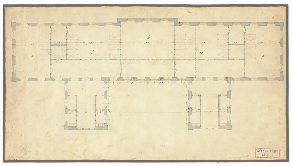 Kantonsspital Zürich, projektiertes Absonderungshaus, Oberstrass: Vermutlich 1. Stock; Grundriss