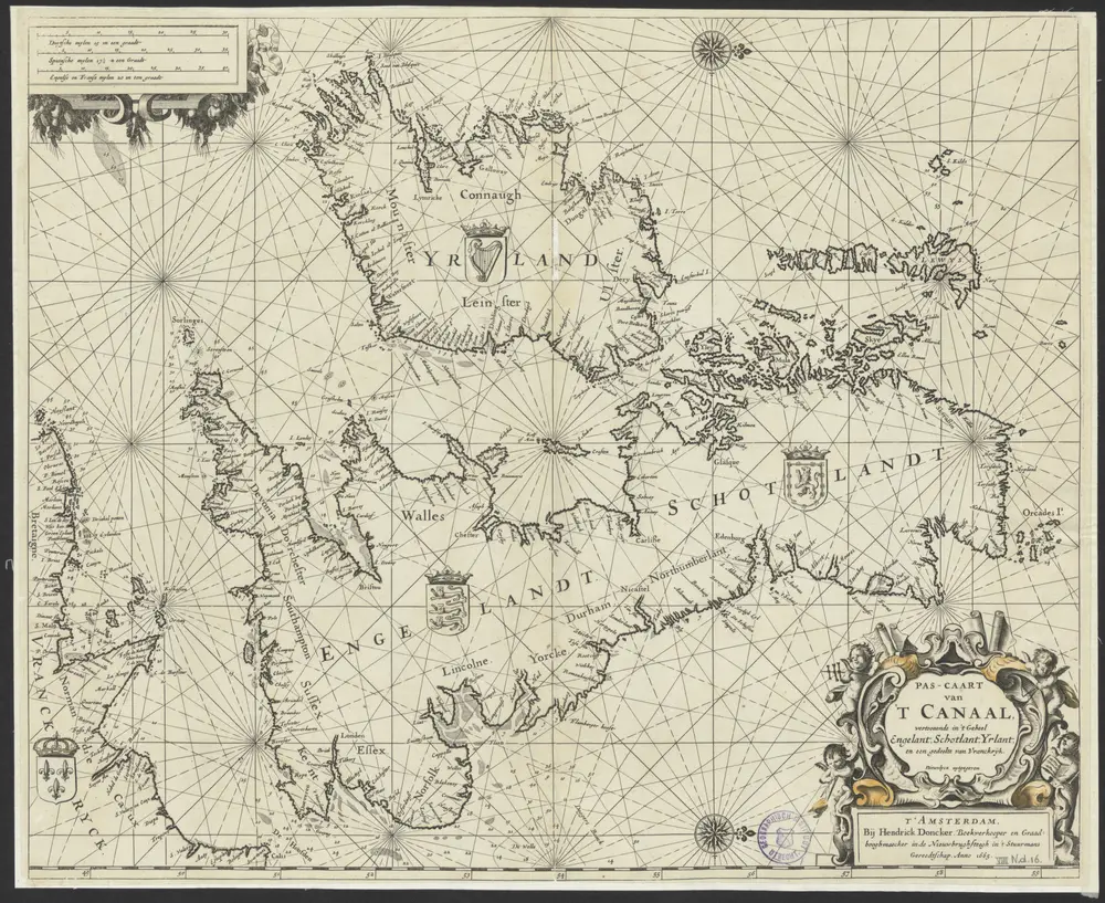 Pas-caart van 't Canaal, vertoonende in't geheel Engelant, Schotland, Yrlant, en een gedeelte van Vranckryk