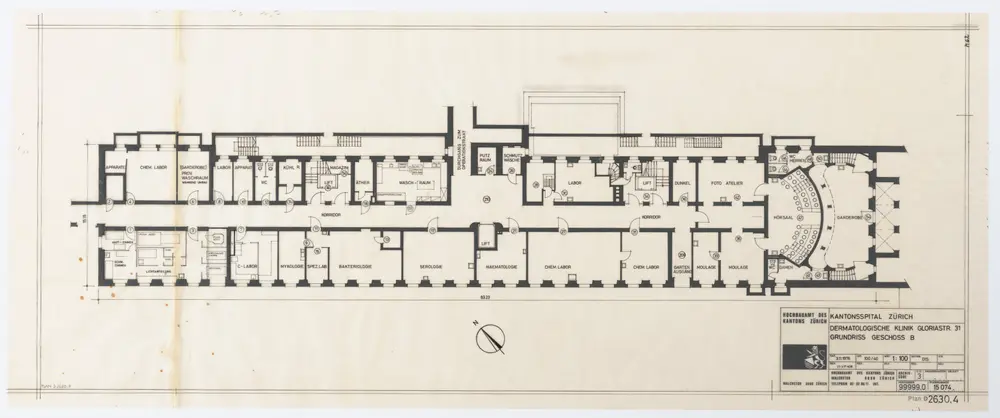 Kantonsspital Zürich (Dermatologische Klinik), Gloriastrasse 31: Grundrisse: Geschoss B; Grundriss