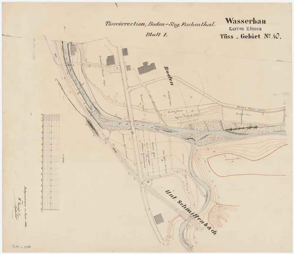 Fischenthal: Obere Töss von oberhalb bis unterhalb Boden, Tösskorrektion; Situationsplan (Töss-Gebiet Nr. 10, Blatt 1)