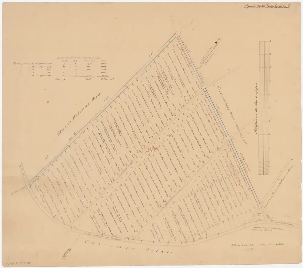 Embrach: Staatswaldung: Vom Staat in den Jahren 1858-1862 versteigerte Parzellen im Hard (Hardwald); Grundriss