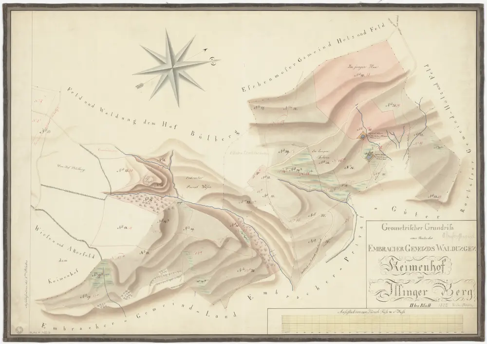 Embrach, Pfungen: Gemeindewaldung Embrach: Embrach: Chimenhof (Keimenhof) und Illingerberg mit Büliberg (Bülberger Holf), Junghau (Im jungen Hau), Im langen Fohren; Grundriss (Blatt II)