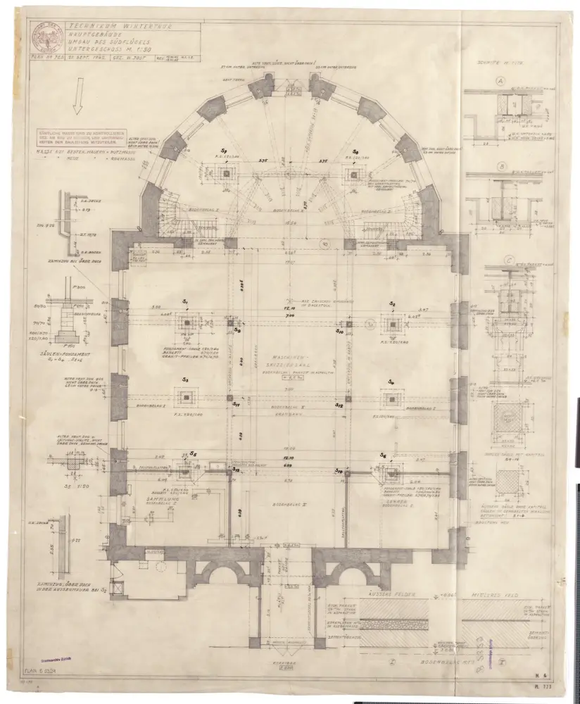 Winterthur: Technikum, Hauptgebäude, Umbau des Südflügels, Untergeschoss; Grundriss (Nr. 723)