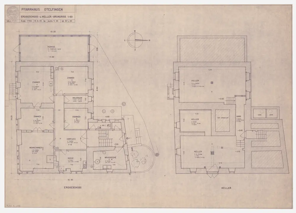 Otelfingen: Pfarrhaus, Keller und Erdgeschoss; Grundrisse