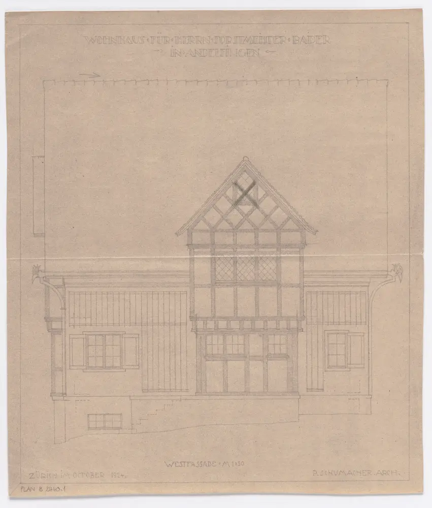 Andelfingen: Wohnhaus für Herrn Forstmeister Bader, Fassaden: Westfassade; Ansicht