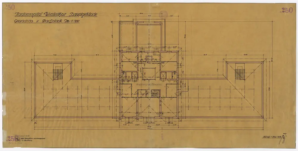 Winterthur: Kantonsspital, Hauptgebäude, Dachgeschoss; Grundriss (Nr. 250)