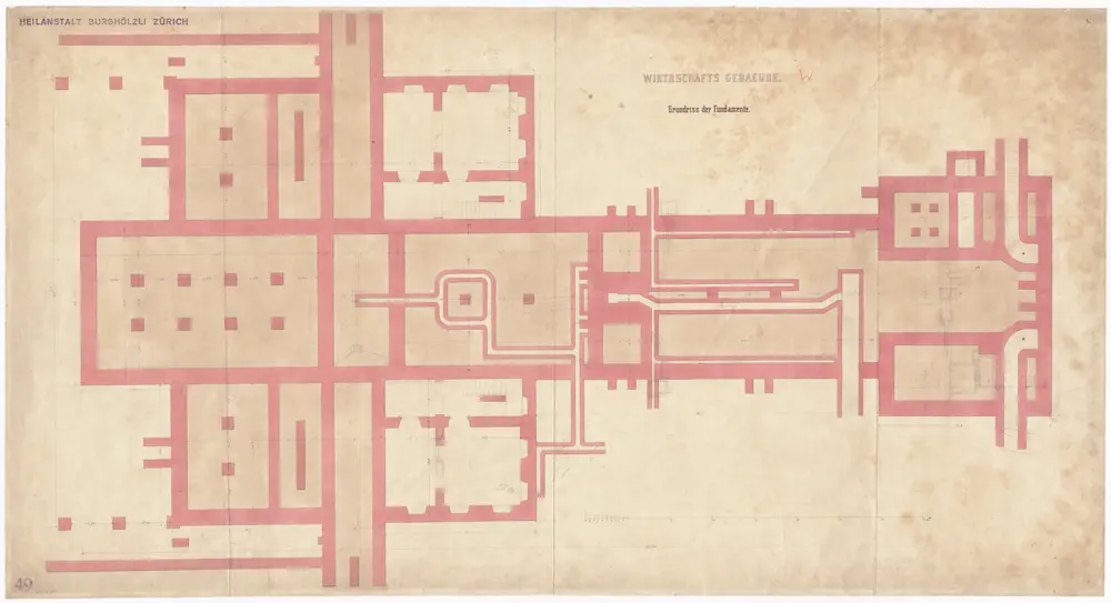 Irrenanstalt Burghölzli, Wirtschaftsgebäude: Fundamente; Grundriss