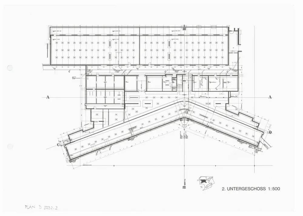 Kantonsschule Rämibühl: Ansichten, Grundrisse und Schnitte: Oberrealschule und Turnhallen: 2. Untergeschoss; Grundriss