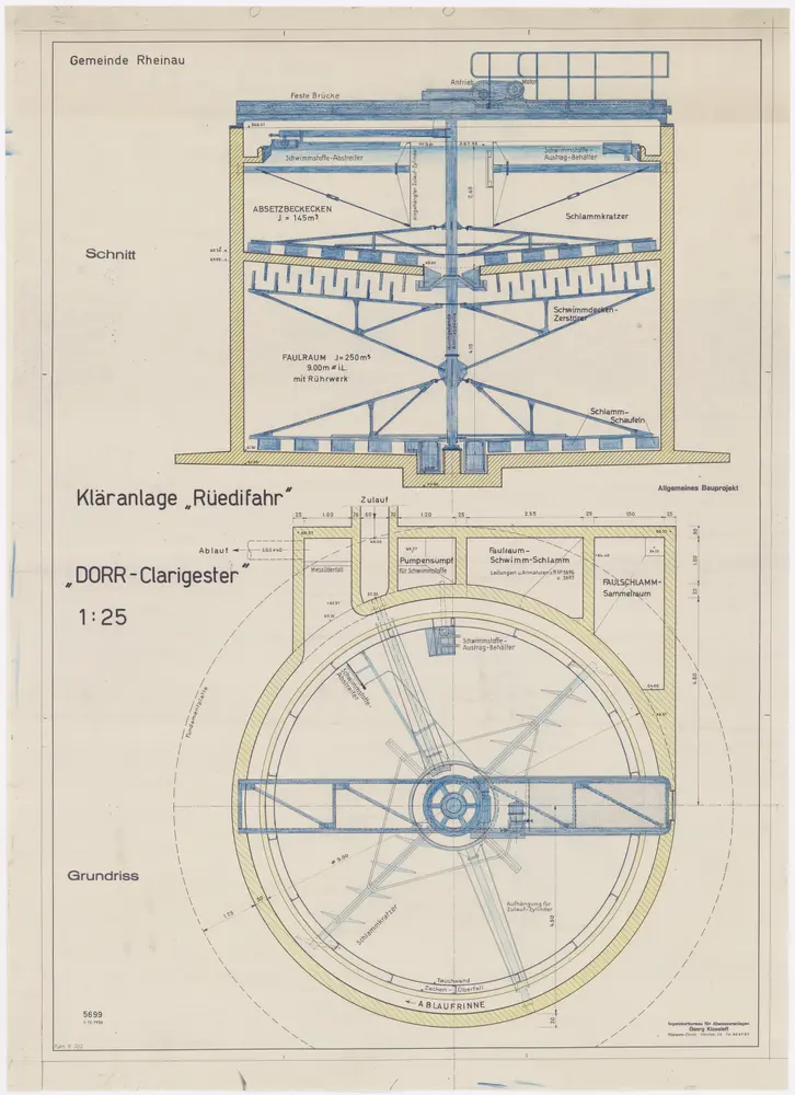Gemeinde Rheinau: Kläranlage Rüedifahr; Grundriss und Schnitt