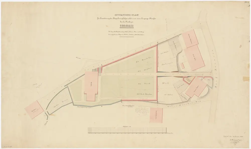 Rorbas: Kirche, Pfarrhaus und Umgebung, Erweiterung des Friedhofs und neue Eingangsstrasse; Grundriss (Nr. 14)