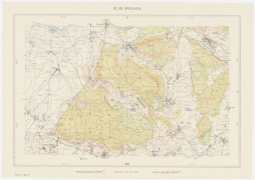 Kanton Zürich: Waldungen, Rebberge und Rodungen um die Mitte des 17. Jahrhunderts: Blatt IX: Weiach