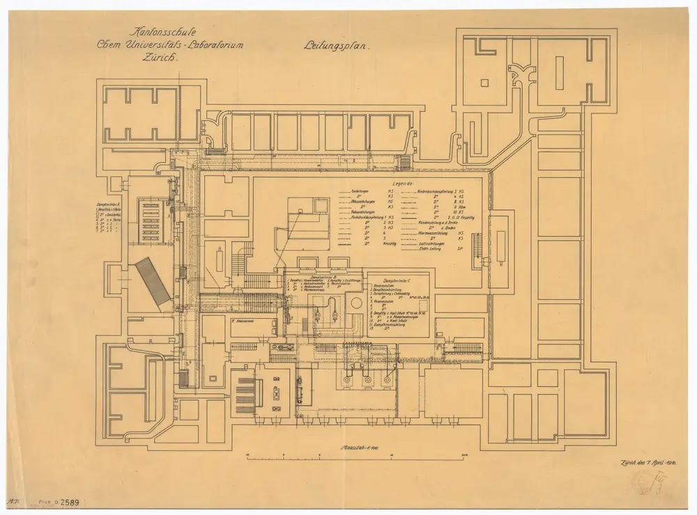 Universität Zürich (Chemisches Institut) und Kantonsschule Zürich, Neubau Rämistrasse 76: Leitungsplan