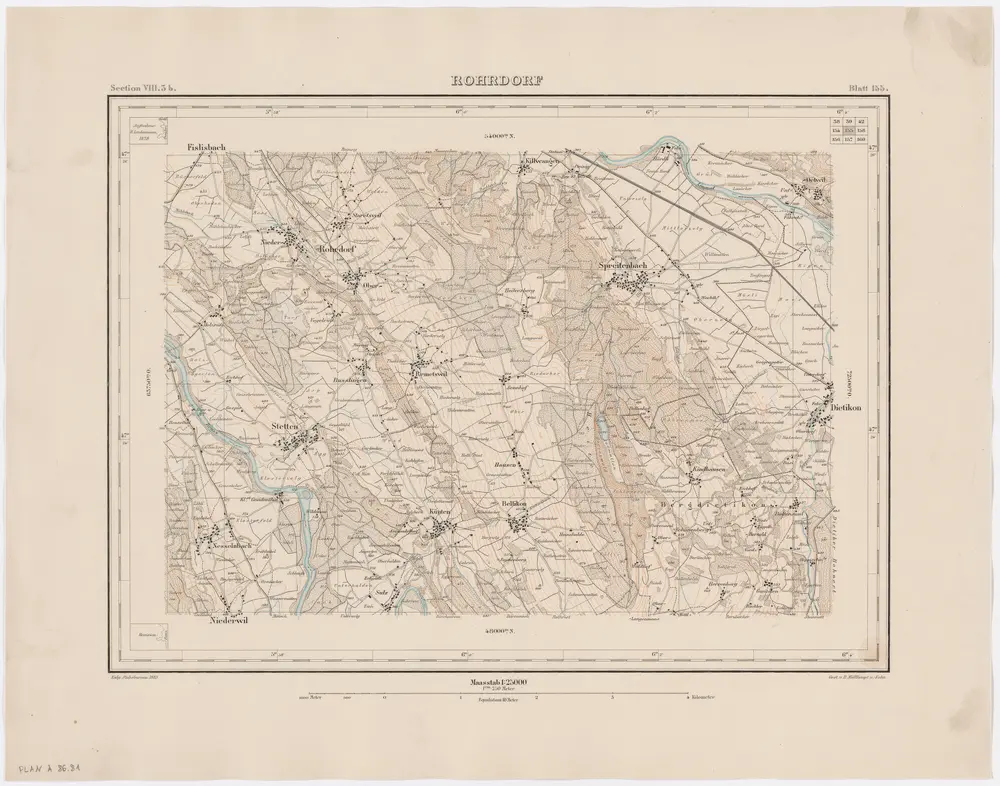 Topographischer Atlas der Schweiz (Siegfried-Karte): Den Kanton Zürich betreffende Blätter: Blatt 155: Rohrdorf