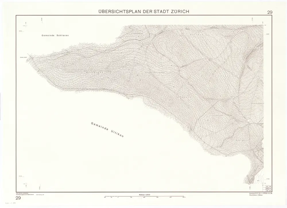 Übersichtsplan der Stadt Zürich in 57 Blättern, Blatt 29: Teil von Altstetten bei der Grenze zu Schlieren und Uitikon