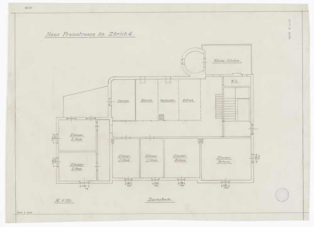 Häuser Freiestrasse 20 und 20 a: Dachstock; Grundriss