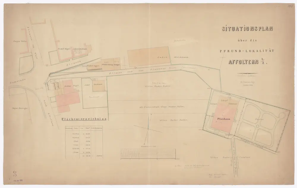 Affoltern bei Zürich: Pfrundlokalität mit Pfarrhaus und Umgebung; Grundriss (Nr: 1)