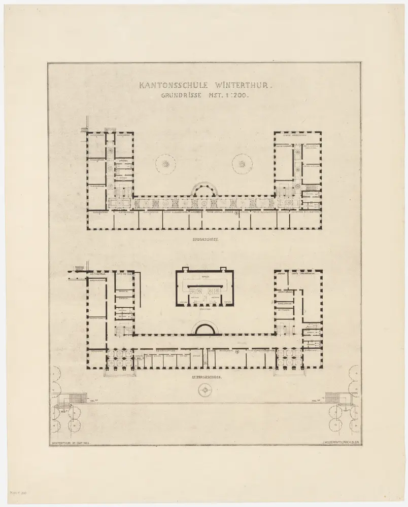Winterthur: Kantonsschule; Projekt Am Limperg; Untergeschoss und Erdgeschoss; Grundrisse