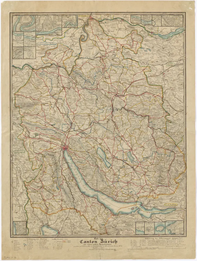 Karte des Kantons Zürich mit seinen näheren Angrenzungen