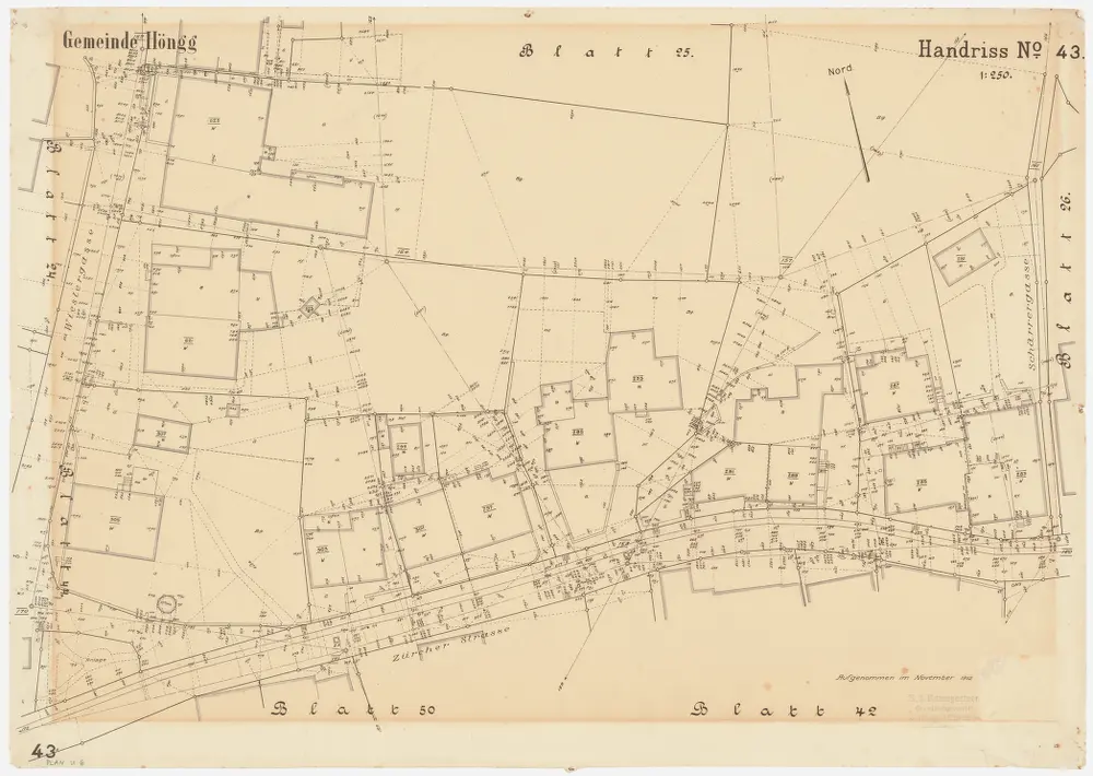 Höngg: Gegend bei Wieslergasse, Schärrergasse und Zürcherstrasse; Vermessungsplan