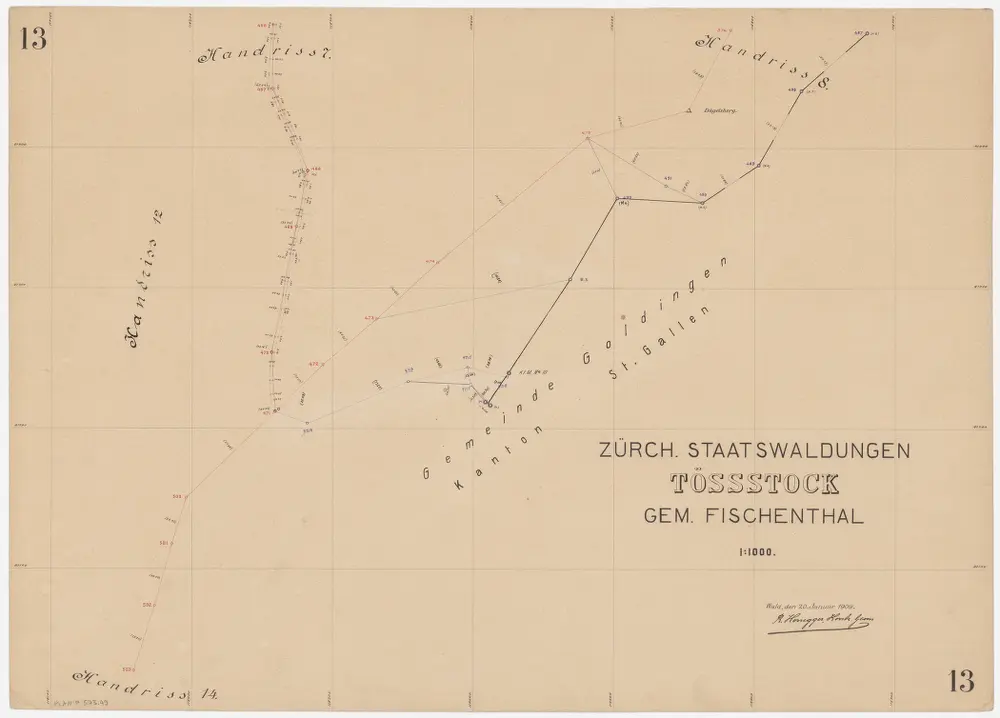 Wald, Fischenthal, Goldingen SG: Waldungen: Fischenthal: Staatswaldung Tössstock; Grundriss 13