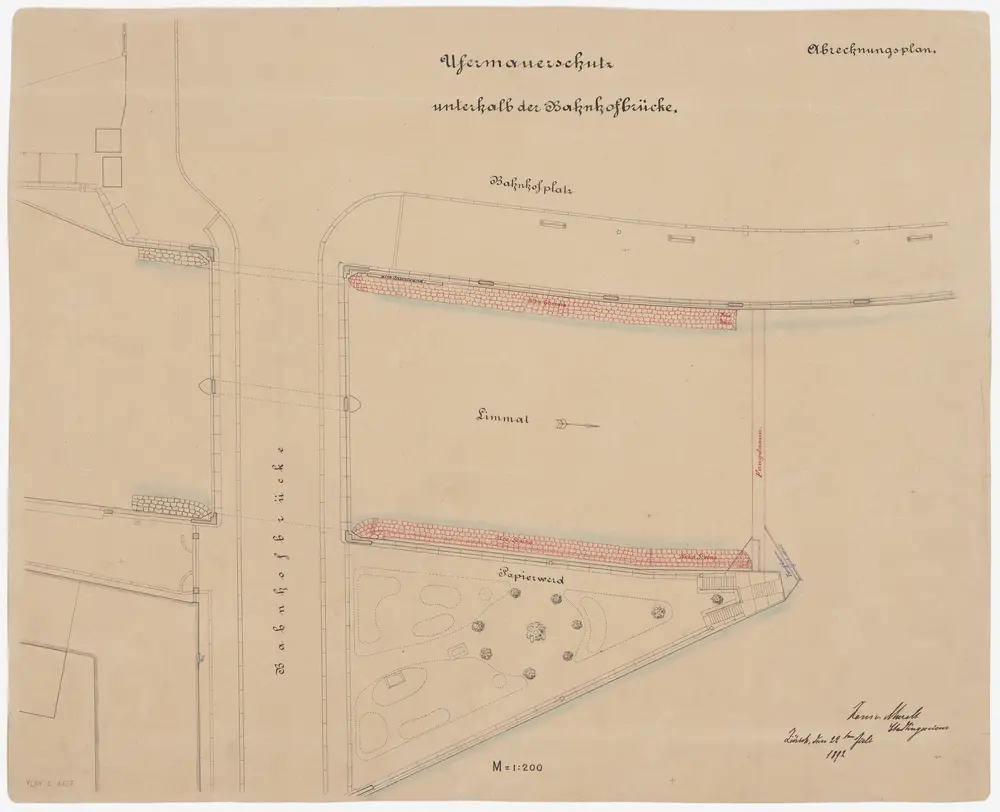 Zürich: Unterhalb der Bahnhofbrücke, Ufermauerschutz; Situationsplan (Zürichsee-Abfluss Nr. 151 a)