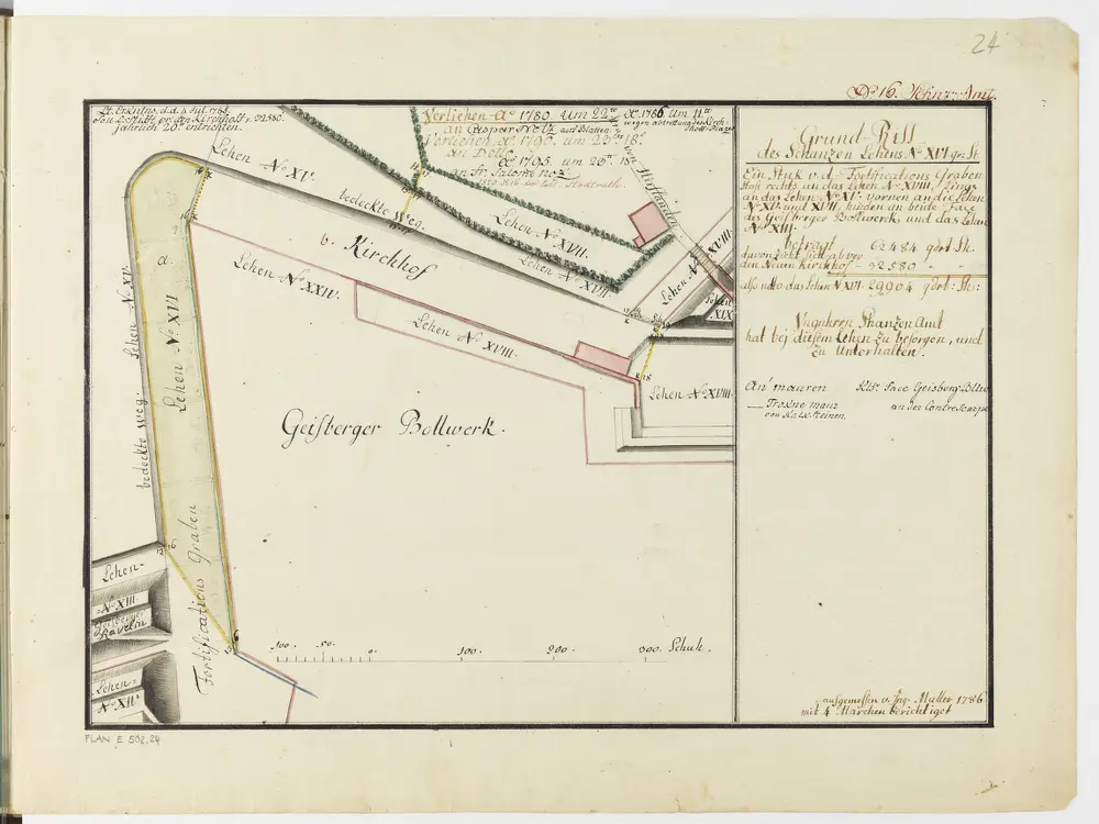 Zürich: Dem Spital Zürich gehörende Lehen in den Fortifikationswerken; Ansichten, Grundrisse und Schnitte: Schanzenlehen Nr. 16 Grosse Stadt, beim Geissberger-Bollwerk; Grundriss
