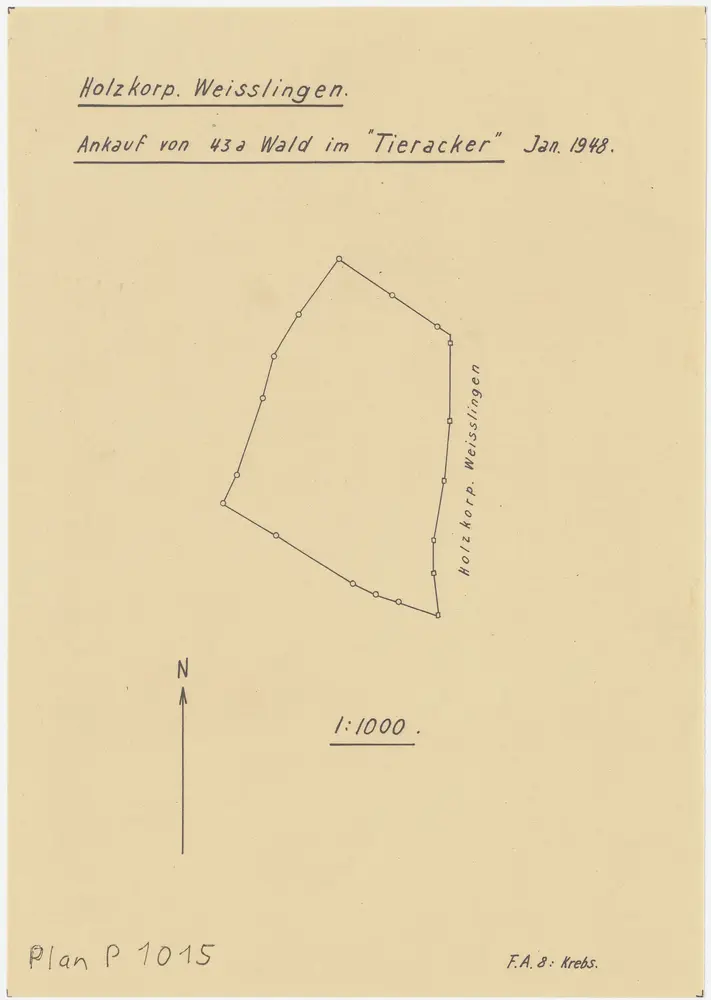 Weisslingen: Durch die Holzkorporation Weisslingen angekauftes Waldstück in der Waldung Tieracher (Tieracker); Grundriss