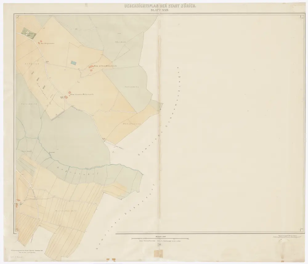 Übersichtsplan der Stadt Zürich und der umliegenden Gemeinden in 23 Blättern: Blatt XXII: Teile von Hottingen und Fluntern
