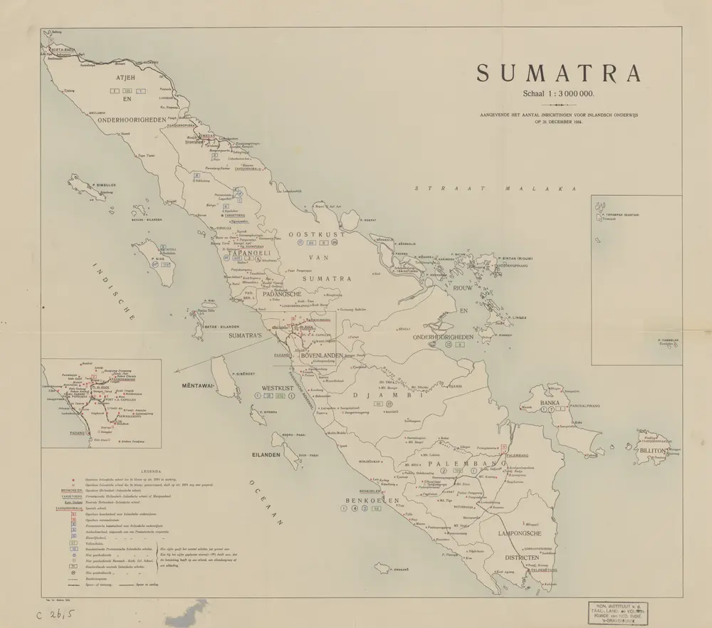 Sumatra : aangevende het aantal inrichtingen voor Inlandsch onderwijs op 31 december 1914