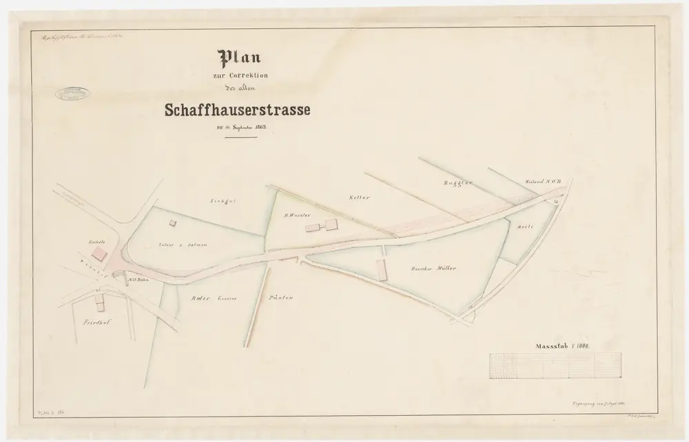 Winterthur: Korrektion der alten Schaffhauserstrasse vom Bahnhof bis zur Kreuzung der Nordostbahn mit der Strasse nach Schaffhausen; Situationsplan