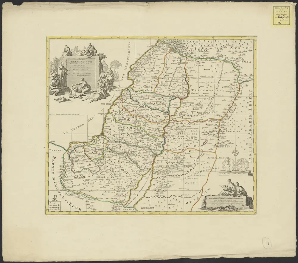 Carte de la Terre Sainte divisée selon les douze tribus d'Israel ou sont exactement marquez les voyages de Jésus-Christ &c.