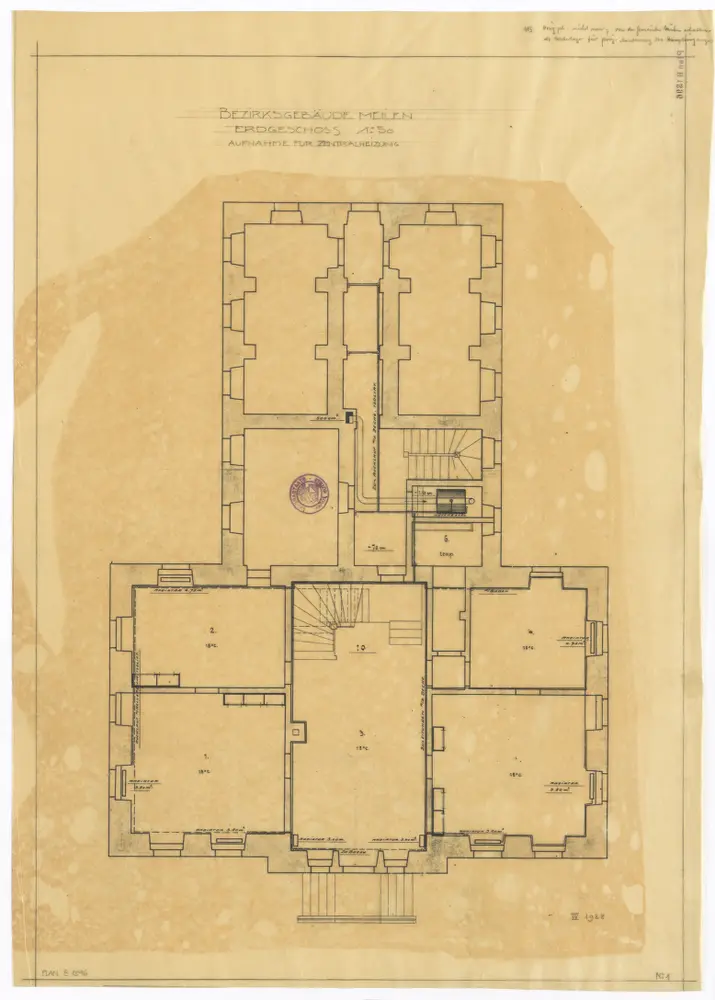 Meilen: Bezirksgebäude an der Seestrasse, Zentralheizung, Erdgeschoss; Grundriss (Nr. 1)