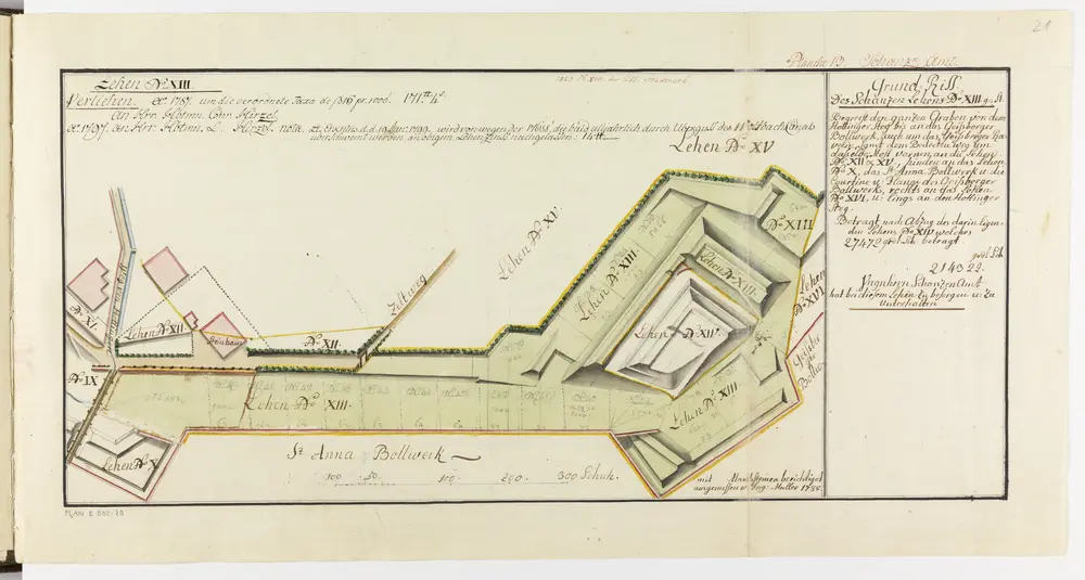 Zürich: Dem Spital Zürich gehörende Lehen in den Fortifikationswerken; Ansichten, Grundrisse und Schnitte: Schanzenlehen Nr. 13 Grosse Stadt, zwischen Hottingerweg und Geissberger-Bollwerk; Grundriss