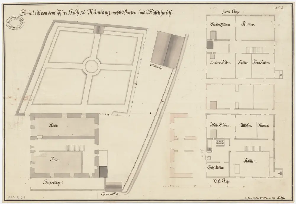 Rümlang: Pfarrhaus mit Garten und Waschhaus, Keller, 1. und 2. Stock; Grundrisse (Nr. 3)